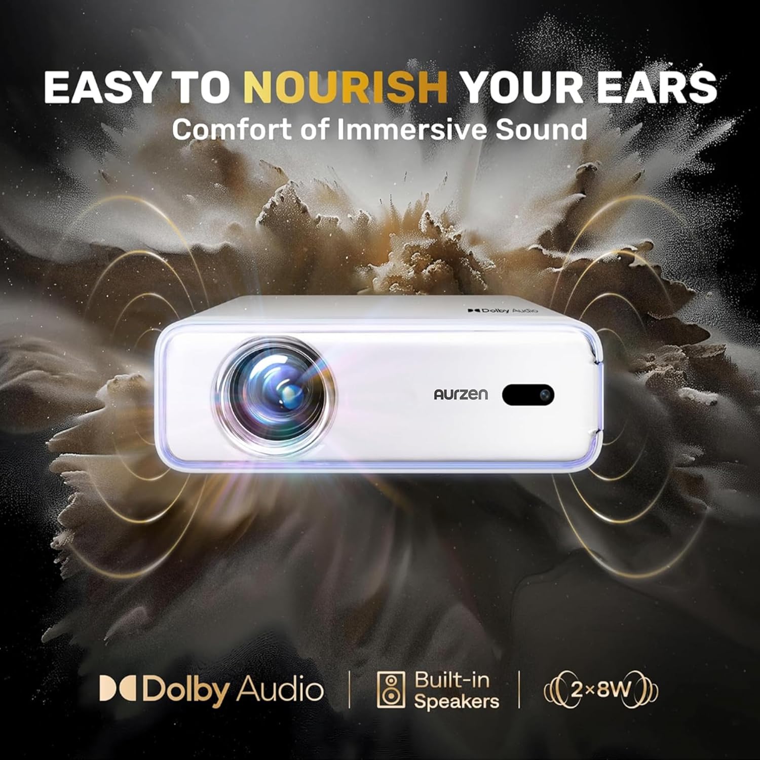 Aurzen EAZZE D1 Smart Projector with WiFi and Bluetooth, Built-in APP, Auto Focus/Keystone, DoIby Audio 16W Speakers, Native 1080P, HDR10, Portable Mini Outdoor Movie Projector