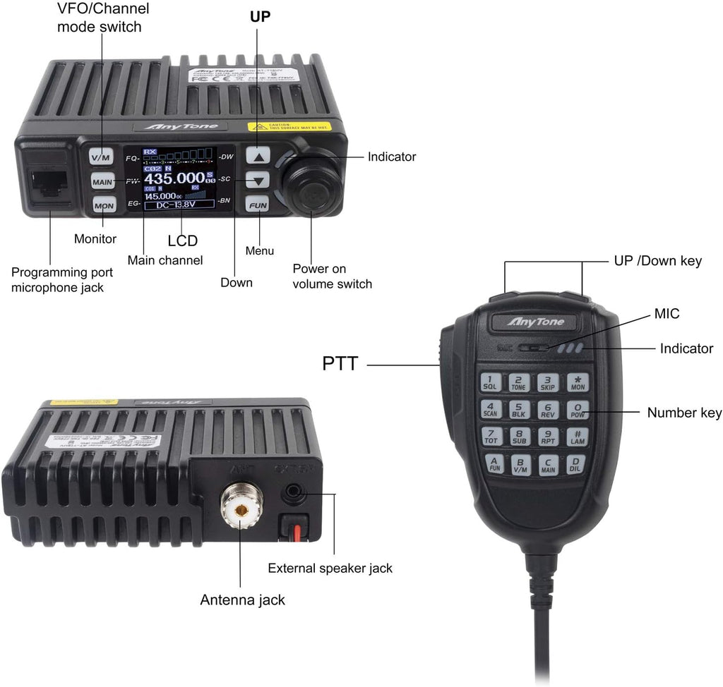 AnyTone Mini Size Dual Band Transceiver Mobile Radio VHF/UHF Two Way Radio AT-779UV for Car Vehicle Black