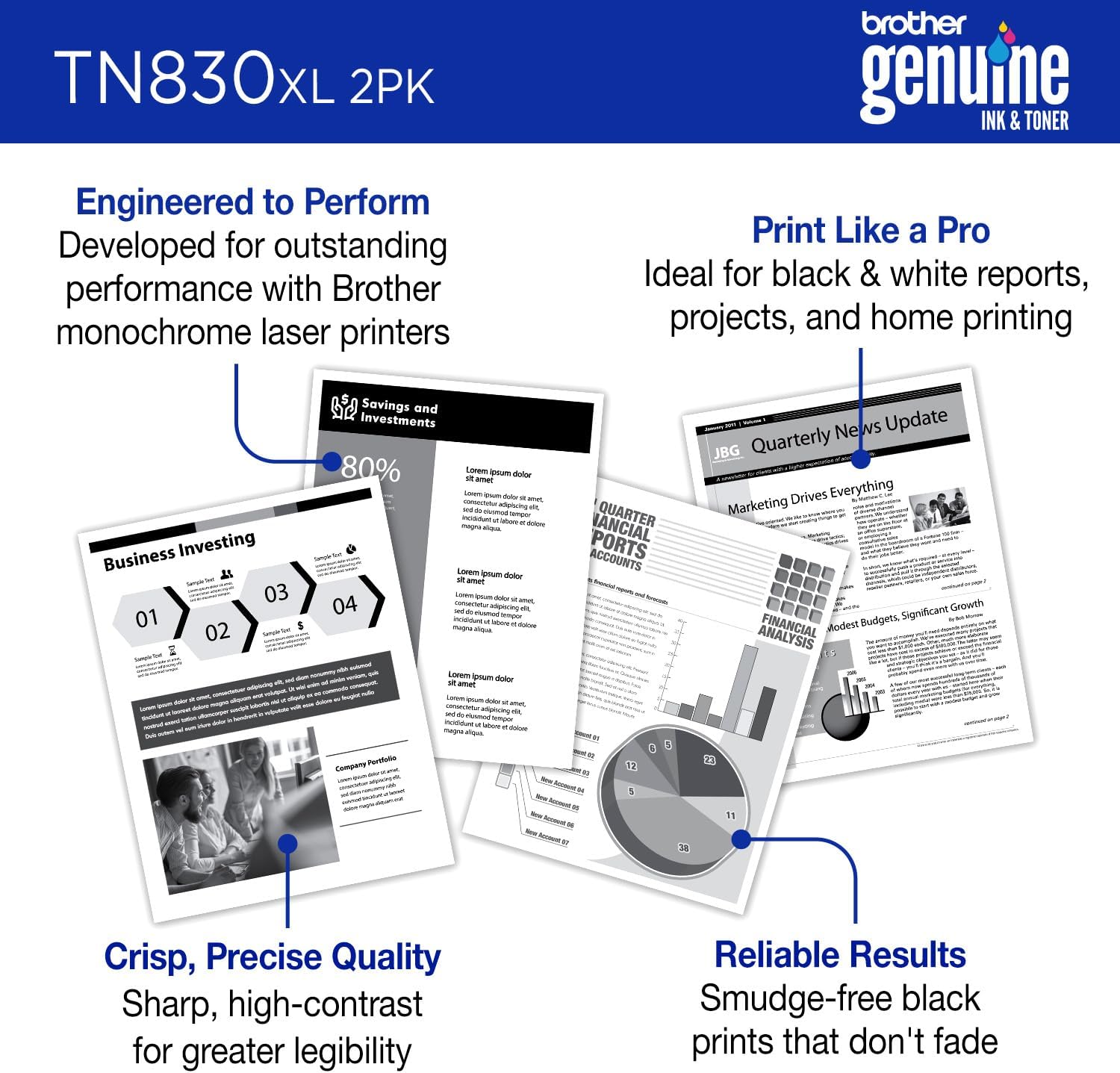 Brother Genuine TN830XL 2PK Black High Yield Printer Toner Cartridge 2-Pack – Print up to 3,000 Pages Each(1)
