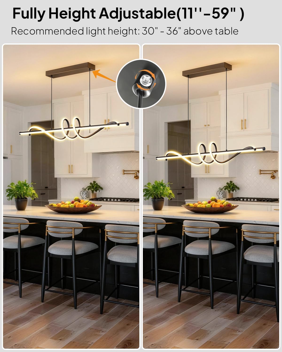 39.4in Linear Pendant Light, Led Chandelier Dimmable with Remote Control, 3000K-6000K Adjustable Color Temperature Island Light, Dining Room Light Fixture for Kitchen, Living Room