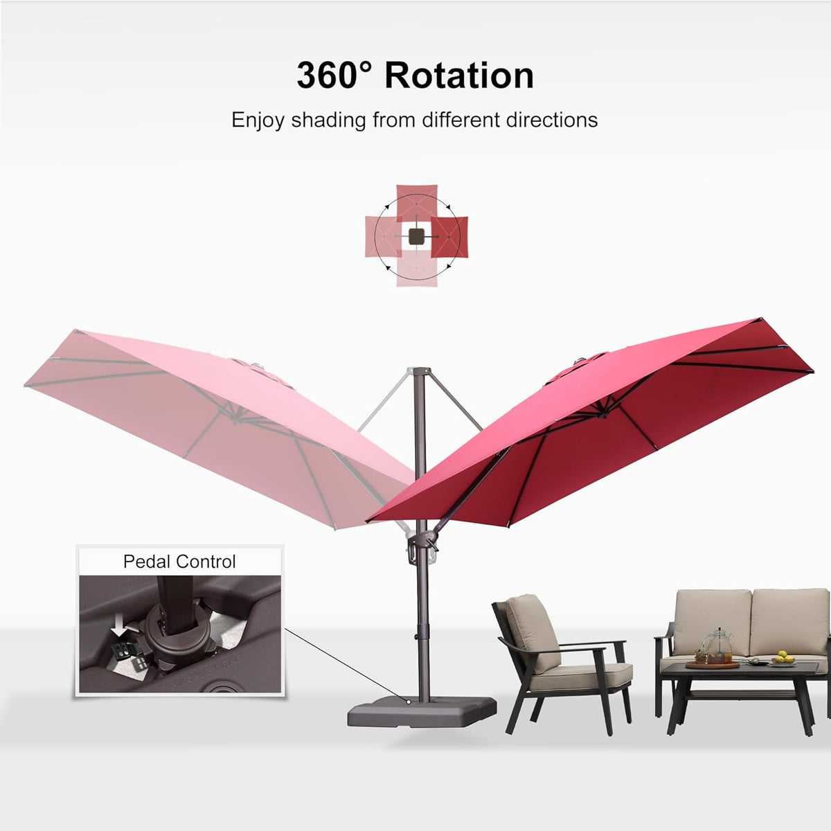 PURPLE LEAF 10' X 10' Patio Cantilever Umbrella with Base Included Antique Bronze Square Outdoor Umbrella with 360° Rotation and Aluminum Offset Hanging for Garden Backyard Pool, Terra