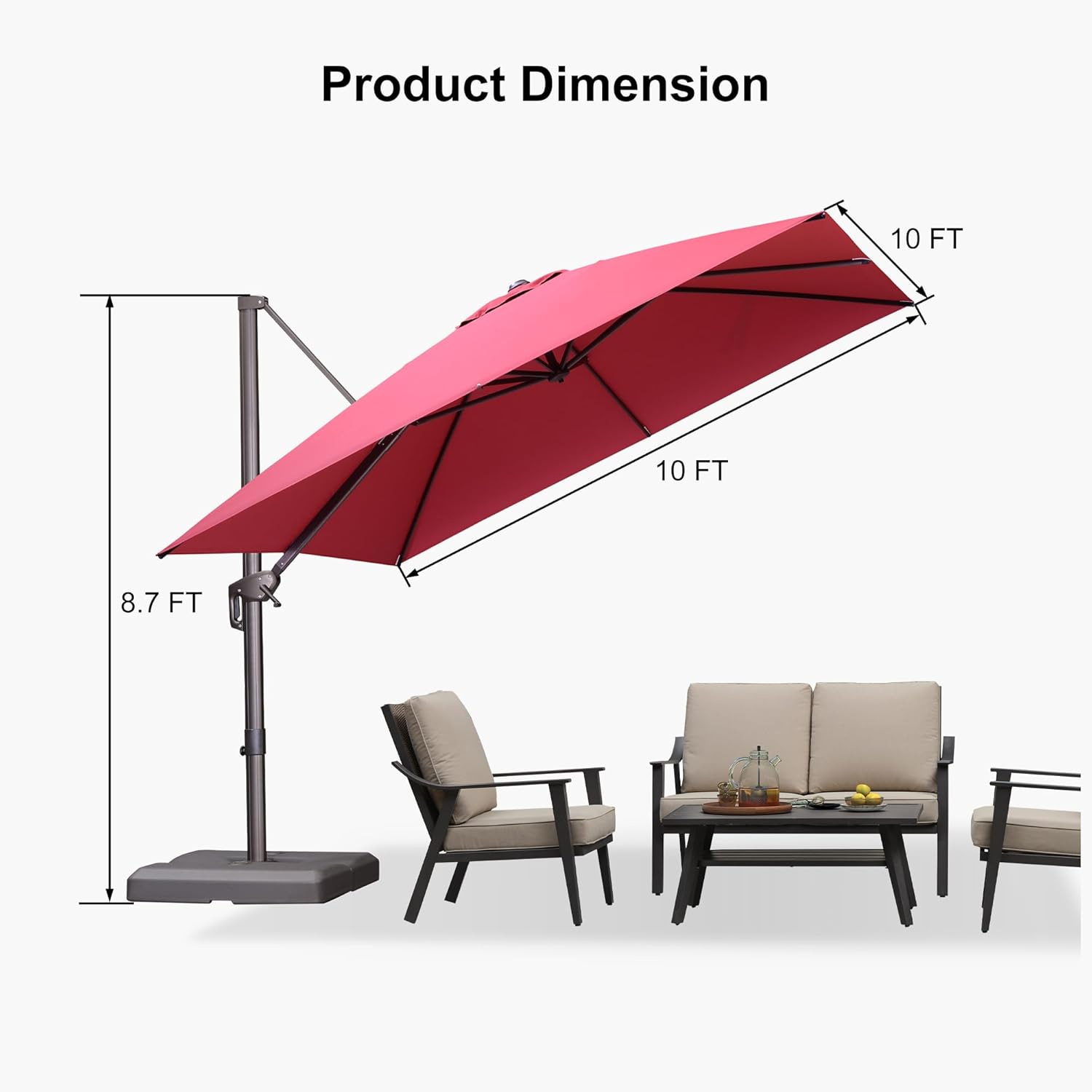PURPLE LEAF 10' X 10' Patio Cantilever Umbrella with Base Included Antique Bronze Square Outdoor Umbrella with 360° Rotation and Aluminum Offset Hanging for Garden Backyard Pool, Terra