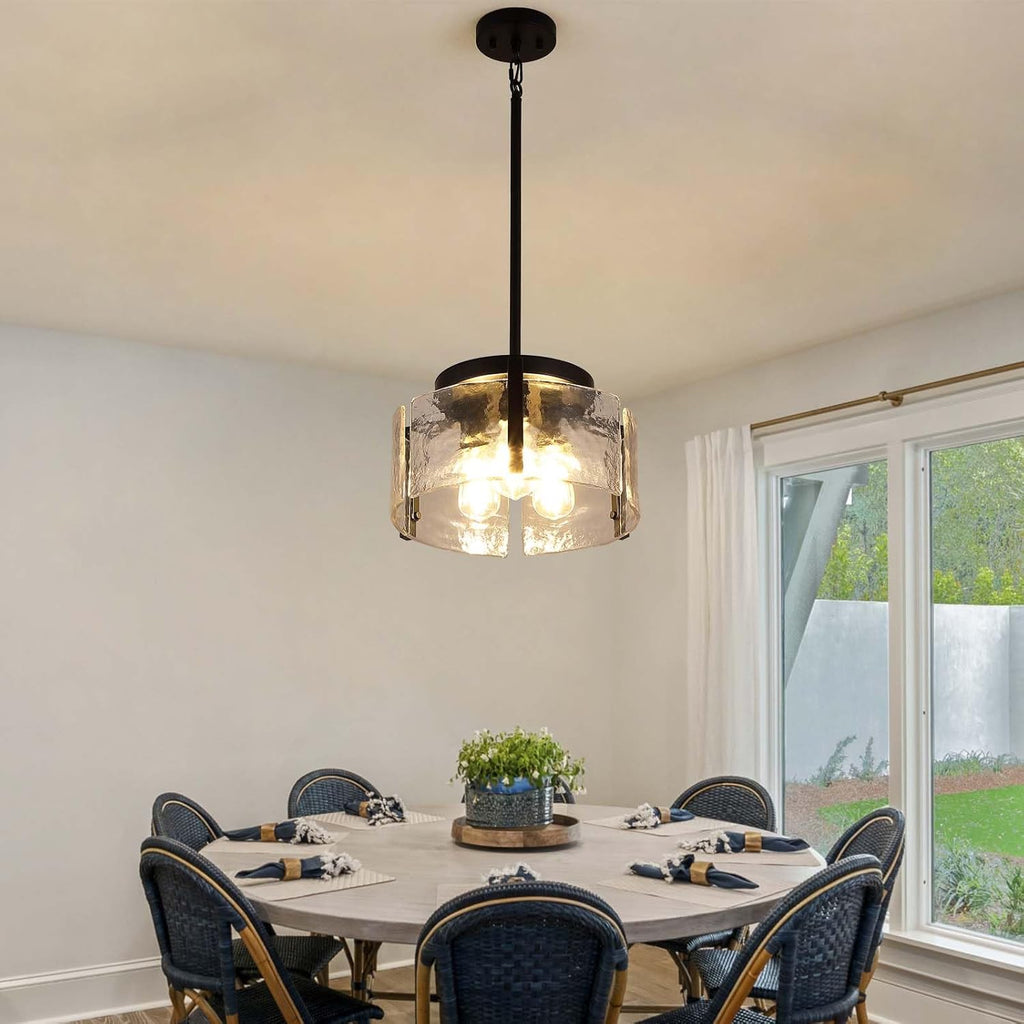 Black Chandeliers for Dining Room Light Fixture, Foyer Lighting Fixtures Pendant Lights Kitchen Island, Adjustable Glass Modern Farmhouse Chandelier for Entryway, Bedroom, Bathroom, Foyer, Living Room