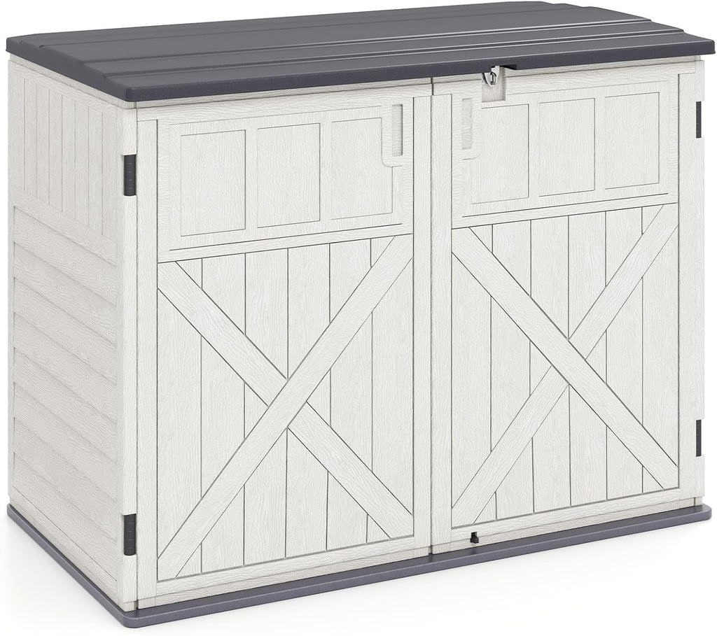 Tangkula Large Outdoor Storage Cabinet, 20 Cu.Ft Horizontal Resin Storage Shed with Adjustable Shelf & Lockable Doors, Weatherproof Patio Storage Box for Gardening Tools Cushions (White)