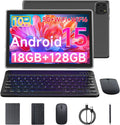 Tablet Android 15 10 Inch 18GB RAM+128GB ROM/ 2TB Expandable Tablet, 1280 * 800 HD Touch Screen, 5G WiFi6 BT 5.0, 2 in 1 Tablets with Keyboard Case Mouse Stylus (Black)