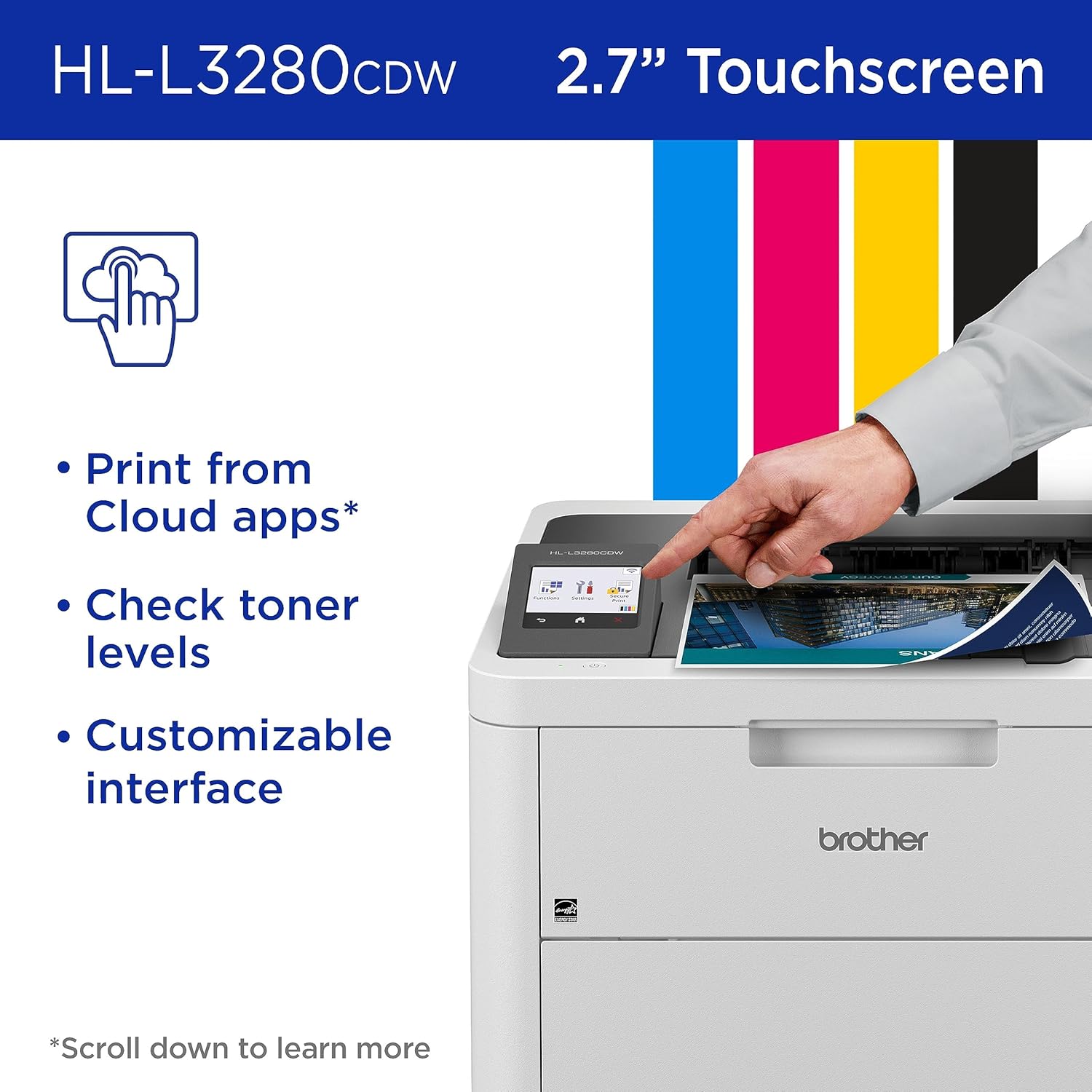Brother HL-L3280CDW Wireless Compact Digital Color Printer with Laser Quality Output, Duplex, Mobile Printing & Ethernet | Includes 2 Month Refresh Subscription Trial¹,Works with Alexa