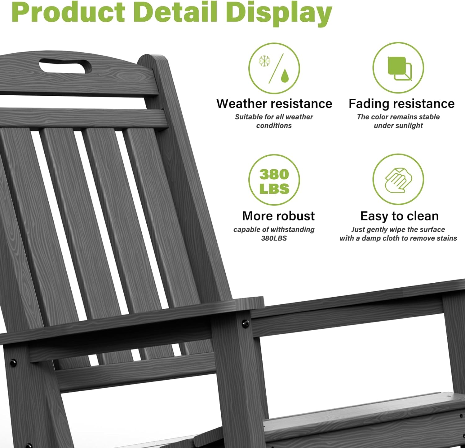 Ayge Patio Rocking Chair Set of 2 .HDPE Outdoor Rocking Chair for for Garden,Porch,Lawn,Yard,Grey