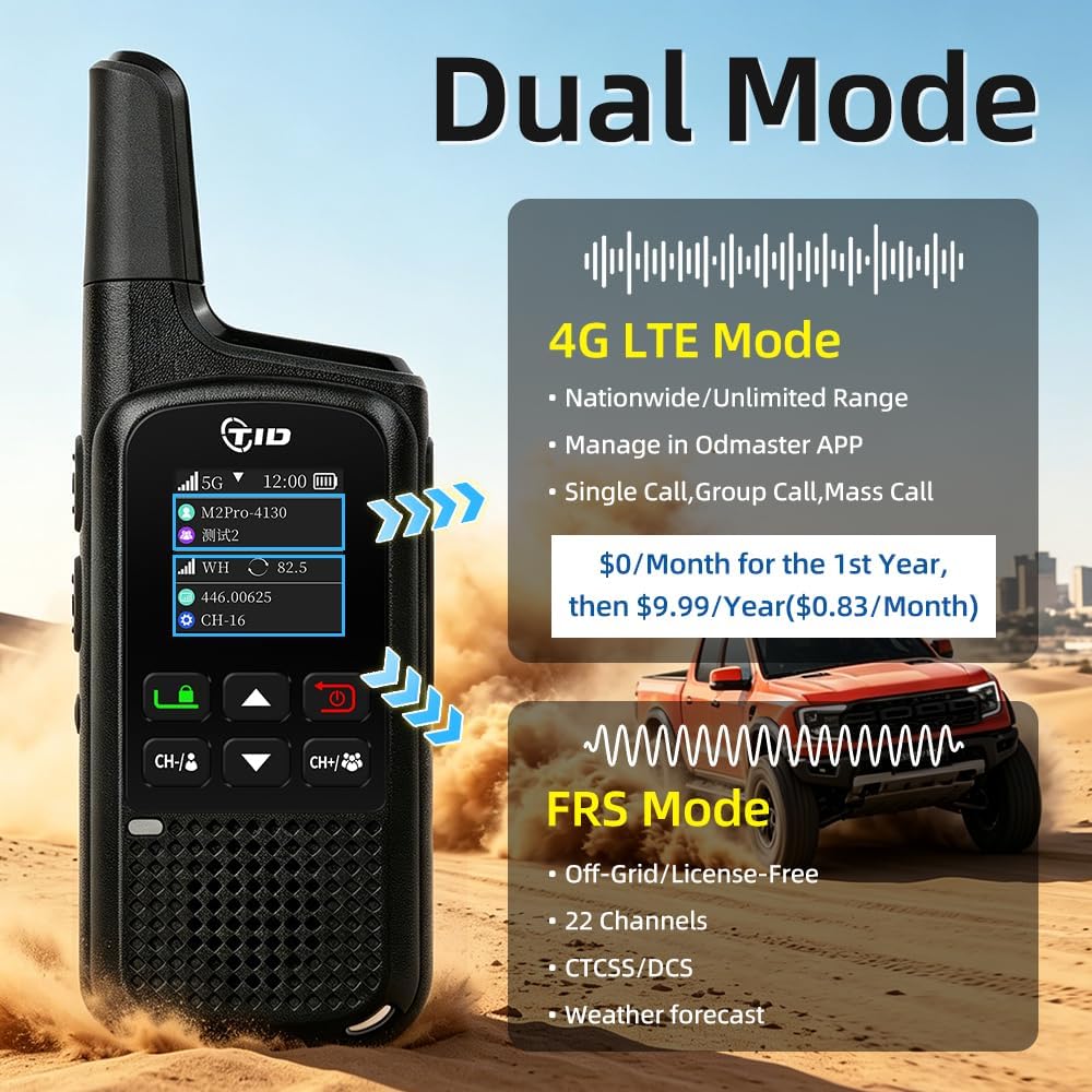 TIDRADIO TD-M2 Pro Unlimited Range Rapid Global Walkie Talkies,Dual Mode -4G LTE PoC Radio with SIM Card+FRS Two Way Radio Long Range Global PTT 2-way Radios for Family,Business,Company,Outdoor -2Pack