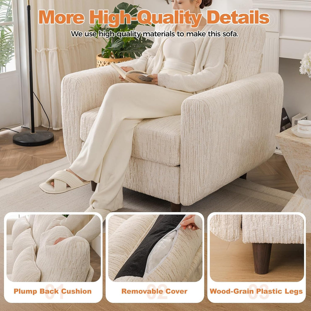 38'' Accent Chair with Under Seat Storage,Comfy Armchair with 25in Deep Seat,Large Chair with Lumbar Pillow,Upholstered Sofa Chair for Living Room,Bedroom,Reading Chair,Chenille,White