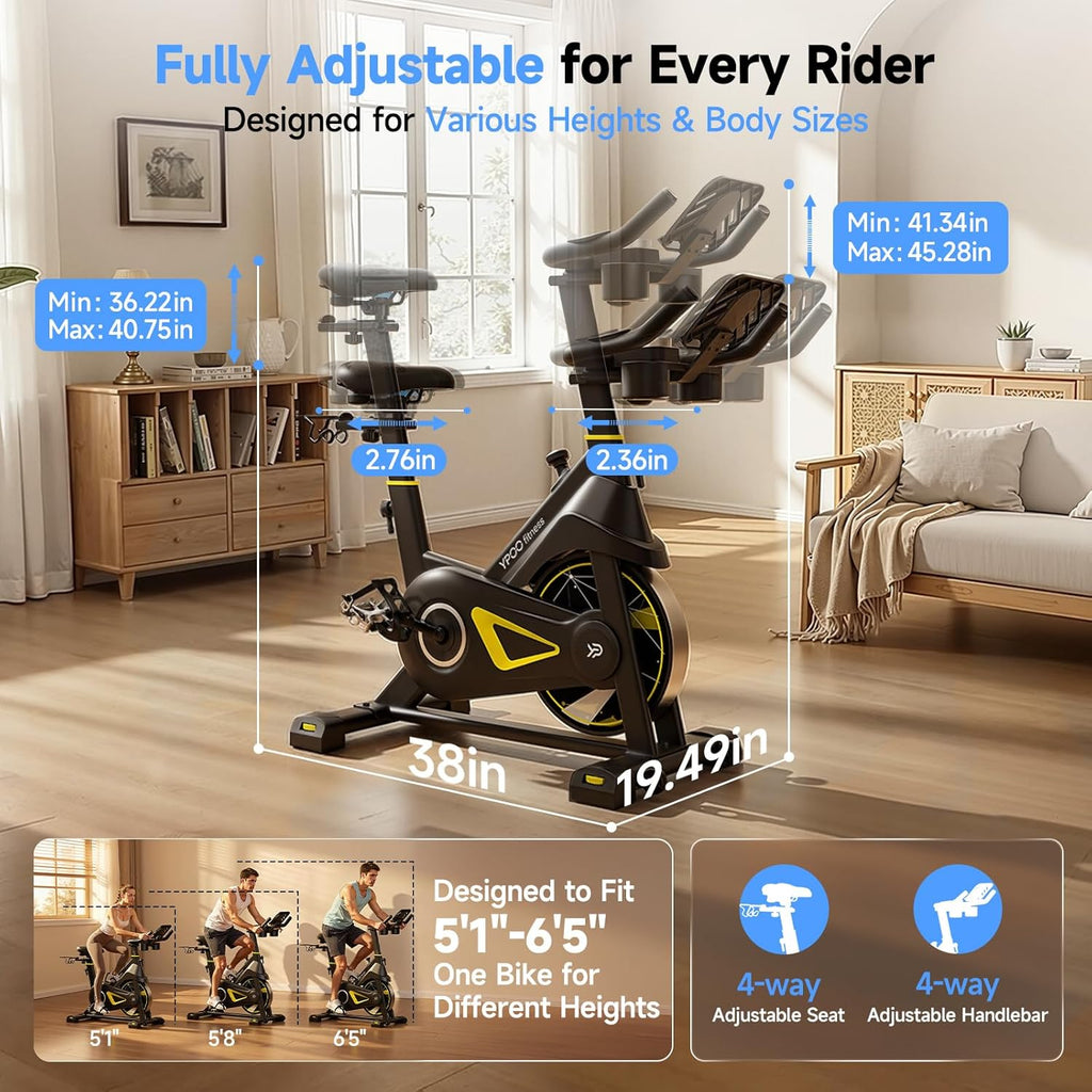 YPOO Exercise Bike, Adjustable Magnetic Resistance Stationary Bikes for Home Cardio with Exclusive App, Indoor Bike with 330lbs Weight Capacity Comfortable Seat, Tablet Mount and Fitness Courses