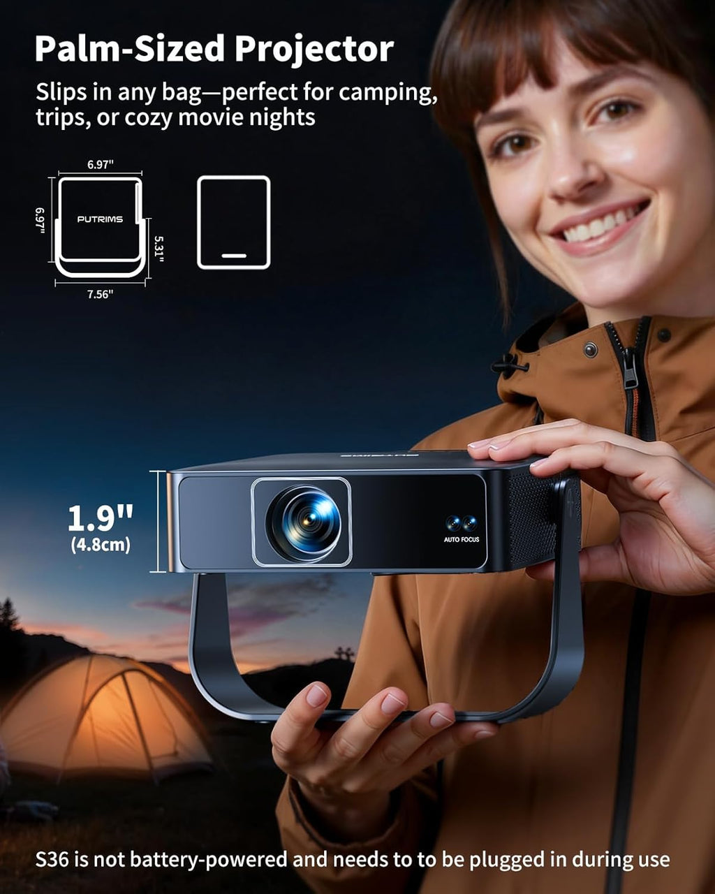 Official Apps & Live TV & 330° StandSmart Mini Projector with WiFi and Bluetooth Ultra-thin, 4K Support Outdoor Movie Projector, Auto Focus, HDR10, Portable 1080P Projector for Bedroom/Home/Celling