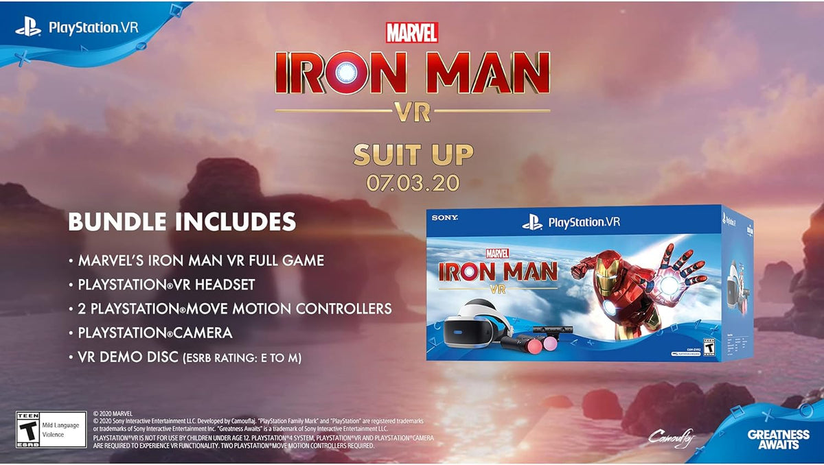 Sony Playstation VR Marvel's Iron Man Bundle, White: Playstation VR Headset, Camera, 2 Move Motion Controllers, VR Digital Code for PS4 PS5