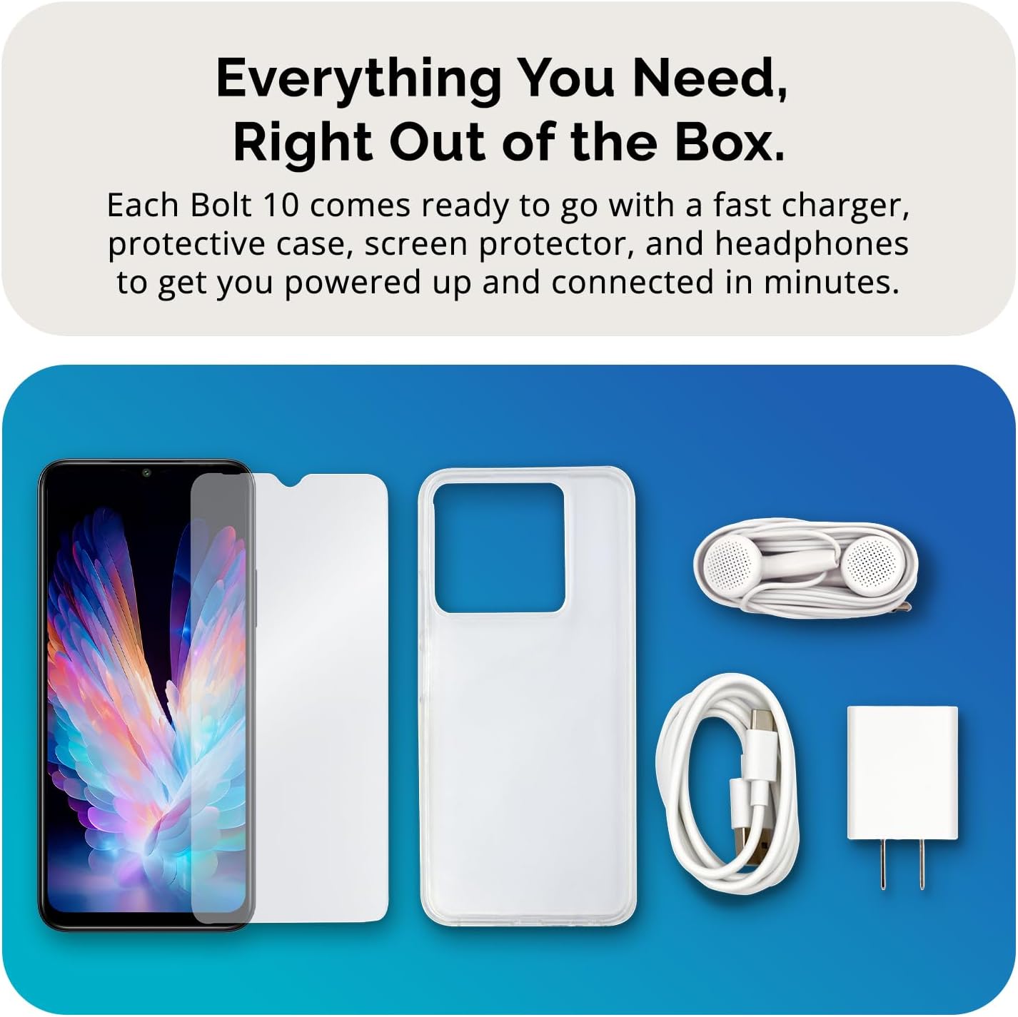 Bolt 10 | Dual SIM | Unlocked Smartphone | Android 14 | 2 Day Battery | NFC | 6.56” HD+ Display | 4GB + 3GB VRAM | 128GB Storage | 16MP Dual Camera | Fingerprint | T-Mobile, Metro, Mint | Charcoal