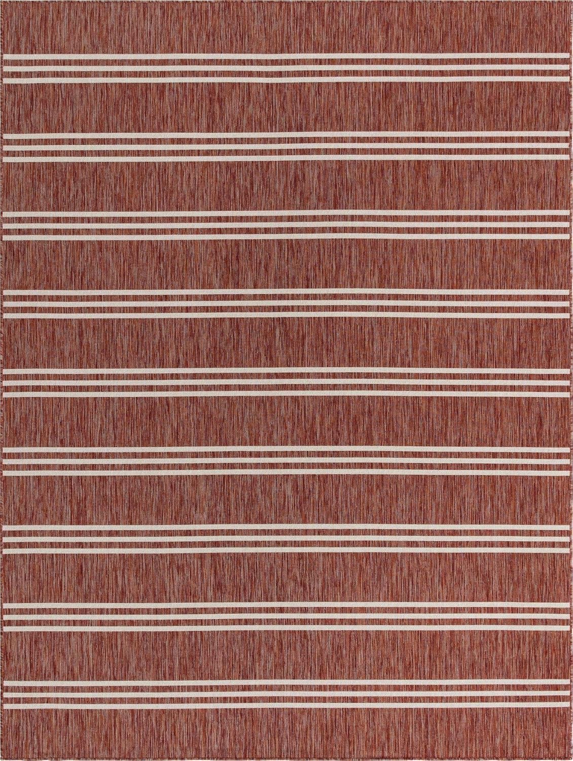 Unique Loom Outdoor Collection Area Rug - Anguilla (9' x 12' Rectangle, Rust Red/ Ivory)