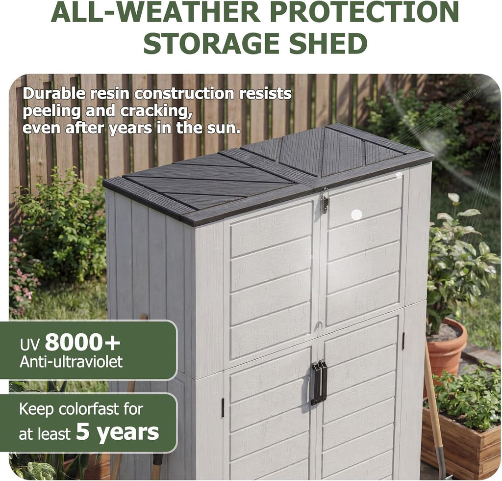 Aoxun 61 Cu.Ft Outdoor Storage Shed, Widened Outdoor Storage Cabinet Waterproof Vertical Resin Shed with Floor for Patio, Garden Tools, Pool Equipment, Easy to Assemble (White)