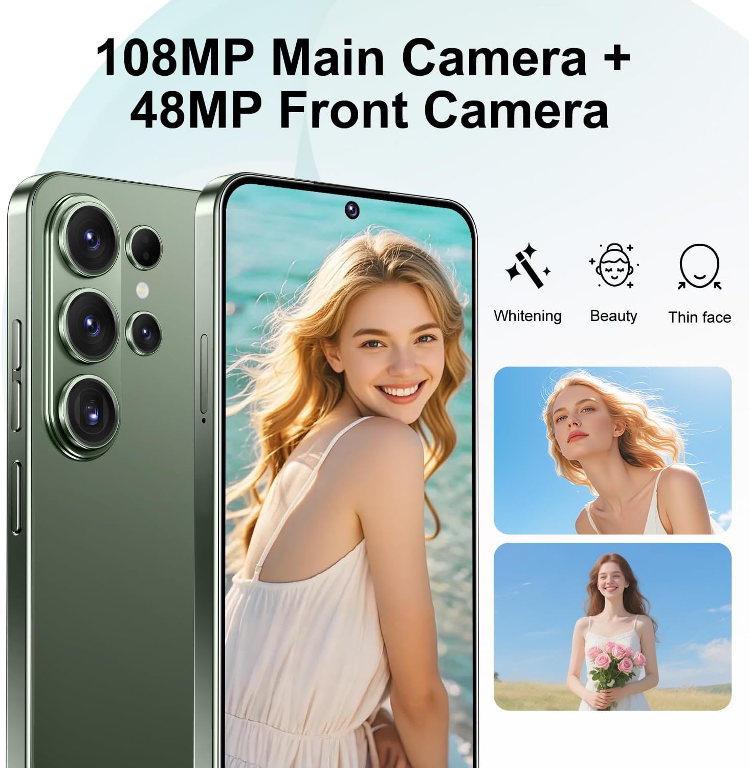 Unlocked Phone I26 Ultra Android Phone 10-core 12GB+512GB Cell Phone 7 inch HD Screen Mobile Phone 108MP+48MP Camera 6800 mAh Extra Large Battery 5G Dual SIM (Green)