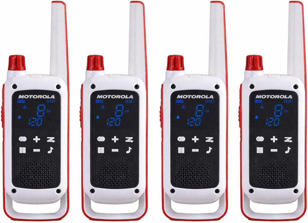 Motorola Solutions T478 Walkie Talkies (Pack of 4): White Rechargeable 2-Way Radios for Emergency Preparedness, 35-Mile Range, USB Charging