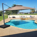 PURPLE LEAF 12ft Patio Umbrella with Base Large Outdoor Square Umbrella Deluxe Hanging Double Top Cantilever Offset Market Umbrella Windproof Garden Umbrella Taupe