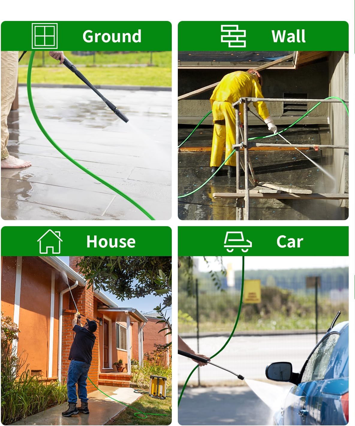 Pressure Washer Hose 100FT 3/8" for Cold and Hot Water 212°F, with Swivel Quick Connect, 4500PSI Kink Resistant Grade Steel Wire Braided, Power Washer Hose With 2pcs M22-14mm Adapter