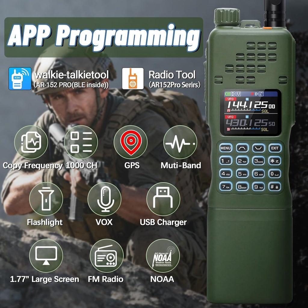 BAOFENG Radio AR-152 PRO Ham Radio Handheld 10W Rechargeable Walkie Talkies Long Range Two Way Radio NOAA Weather Radio GPS,APP Programming Copy Frequency USB Charger Survival Tactical Gear (2Pack)