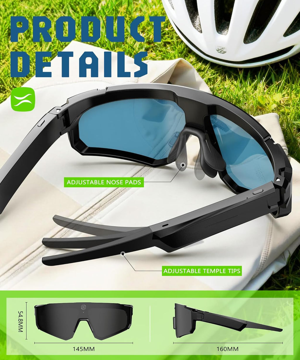 V06 Smart Glasses for Men, Sport AI Camera with EIS+Gyro Stabilization, Polarized Lenses for Cycling, Dual-Mic Noise Cancelling, IP66 Weatherproof, 4GB RAM, AI Glasses with Chat GPT