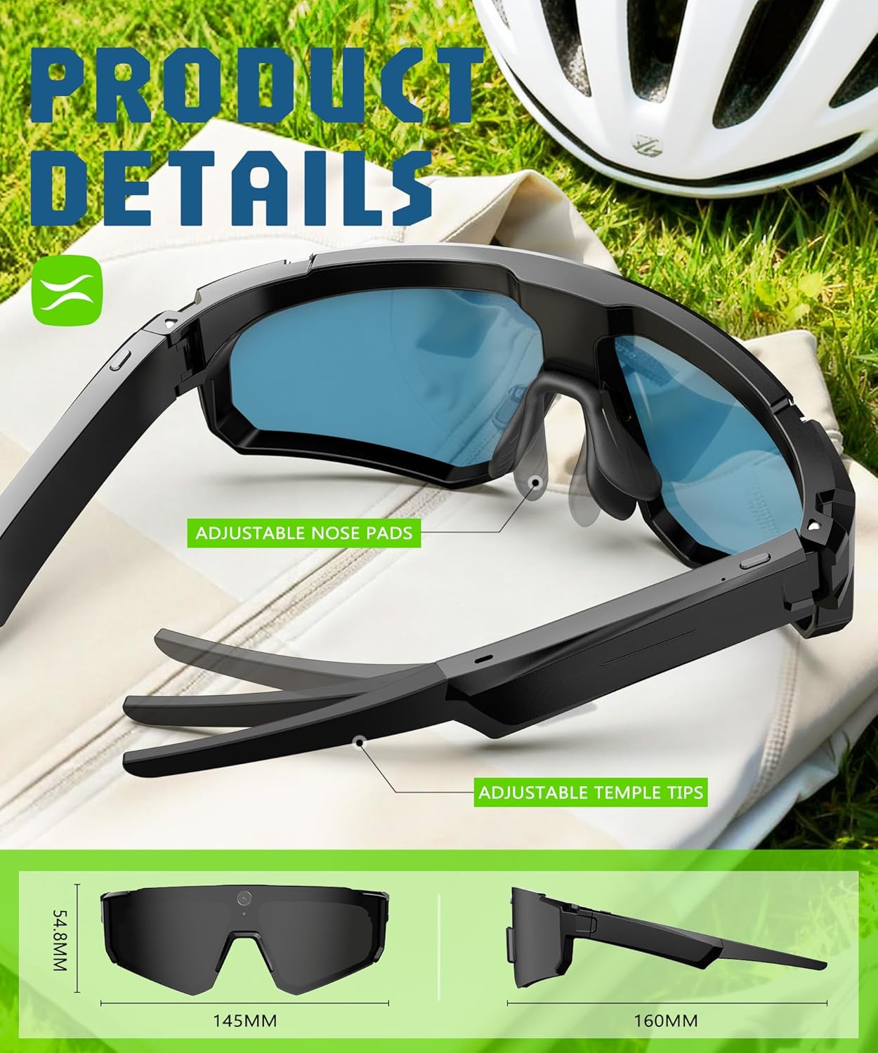 V06 Smart Glasses for Men, Sport AI Camera with EIS+Gyro Stabilization, Polarized Lenses for Cycling, Dual-Mic Noise Cancelling, IP66 Weatherproof, 4GB RAM, AI Glasses with Chat GPT