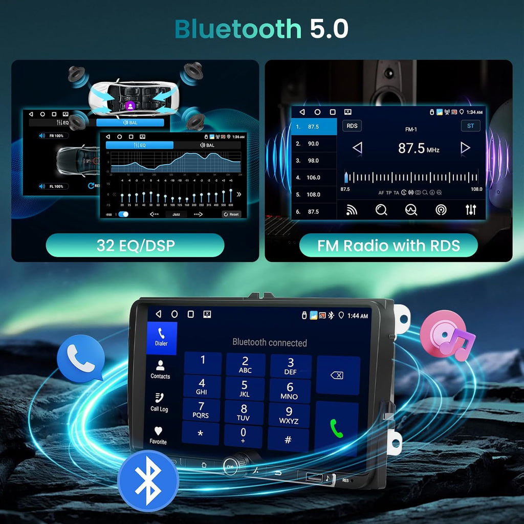 Hodozzy 4G+64G Radio for Volkswagen VW Jetta Passat Golf Beetle Polo Caddy Tiguan Touran for SEAT for Skoda with Wireless CarPlay Android Auto, 9 Inch Car Radio with Bluetooth,GPS,WiFi,Camera