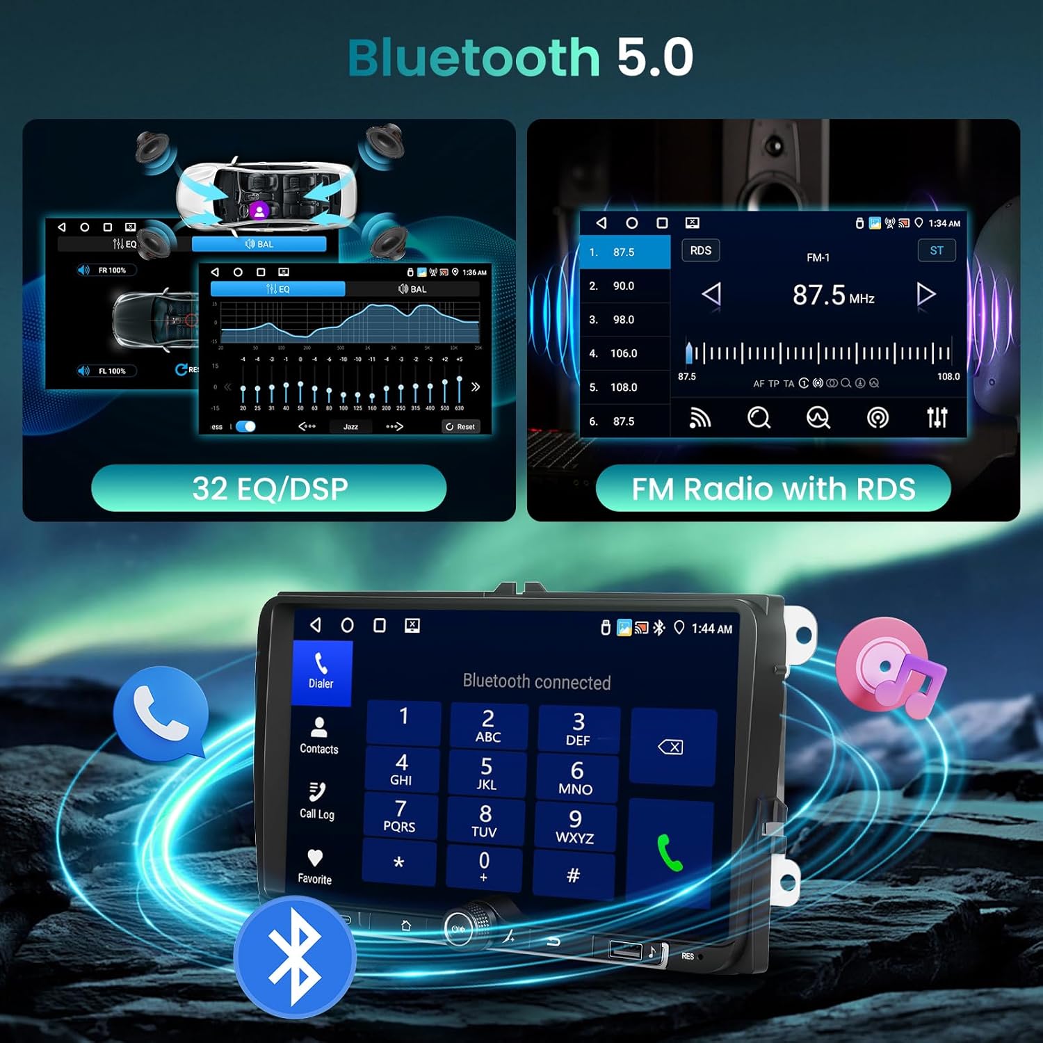 Hodozzy 4G+64G Radio for Volkswagen VW Jetta Passat Golf Beetle Polo Caddy Tiguan Touran for SEAT for Skoda with Wireless CarPlay Android Auto, 9 Inch Car Radio with Bluetooth,GPS,WiFi,Camera