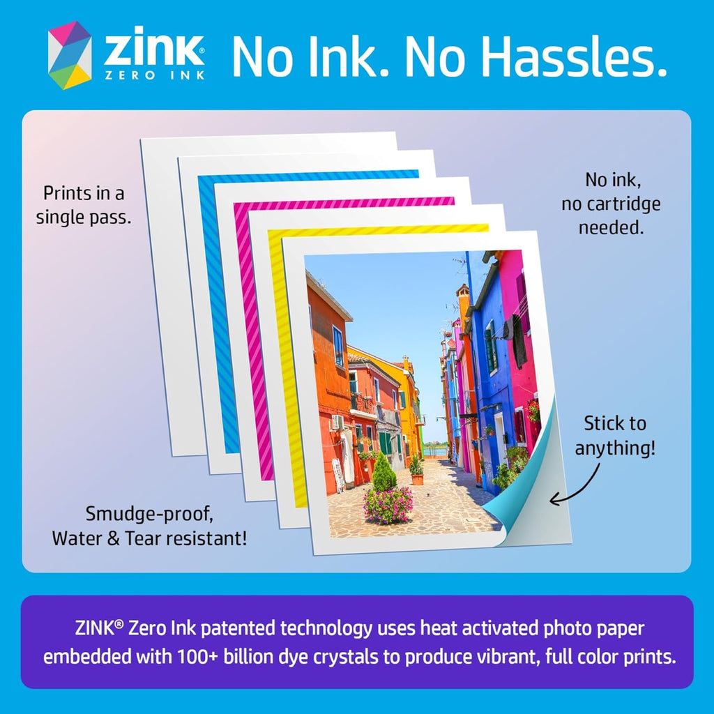 HP Sprocket 3x4 Instant Smartphone Photo Printer - Portable Color Wireless Mobile Printer - Zink Sticky-Back Photos - Print from Compatible iOS & Android Devices with Bluetooth w/the Creative App