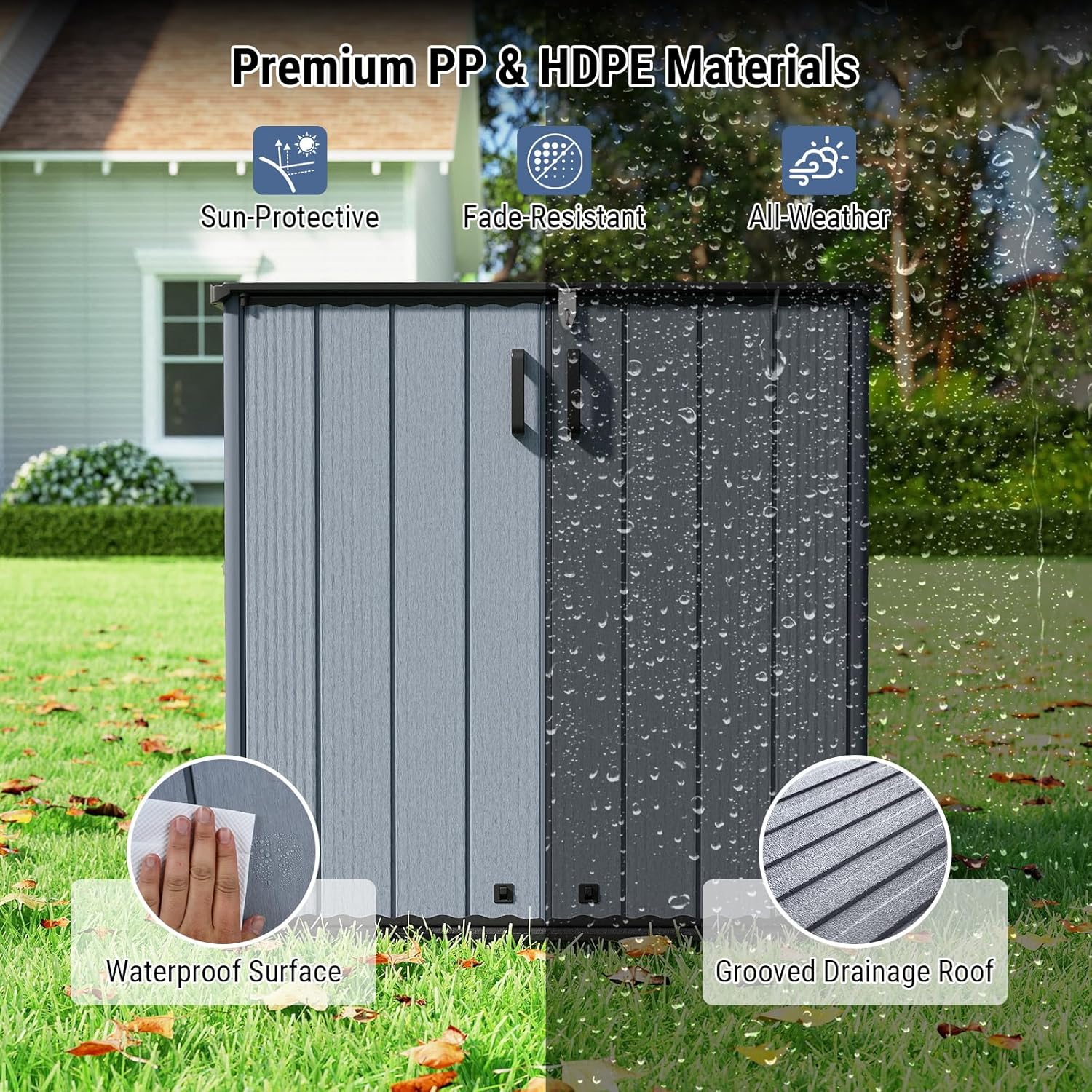 Tangkula 23.5 Cu.ft Outdoor Storage Shed, All-Weather Resin Patio Storage Box with Floor, Lockable Door & Removable Shelf, Waterproof Deck Box for Garden Tools