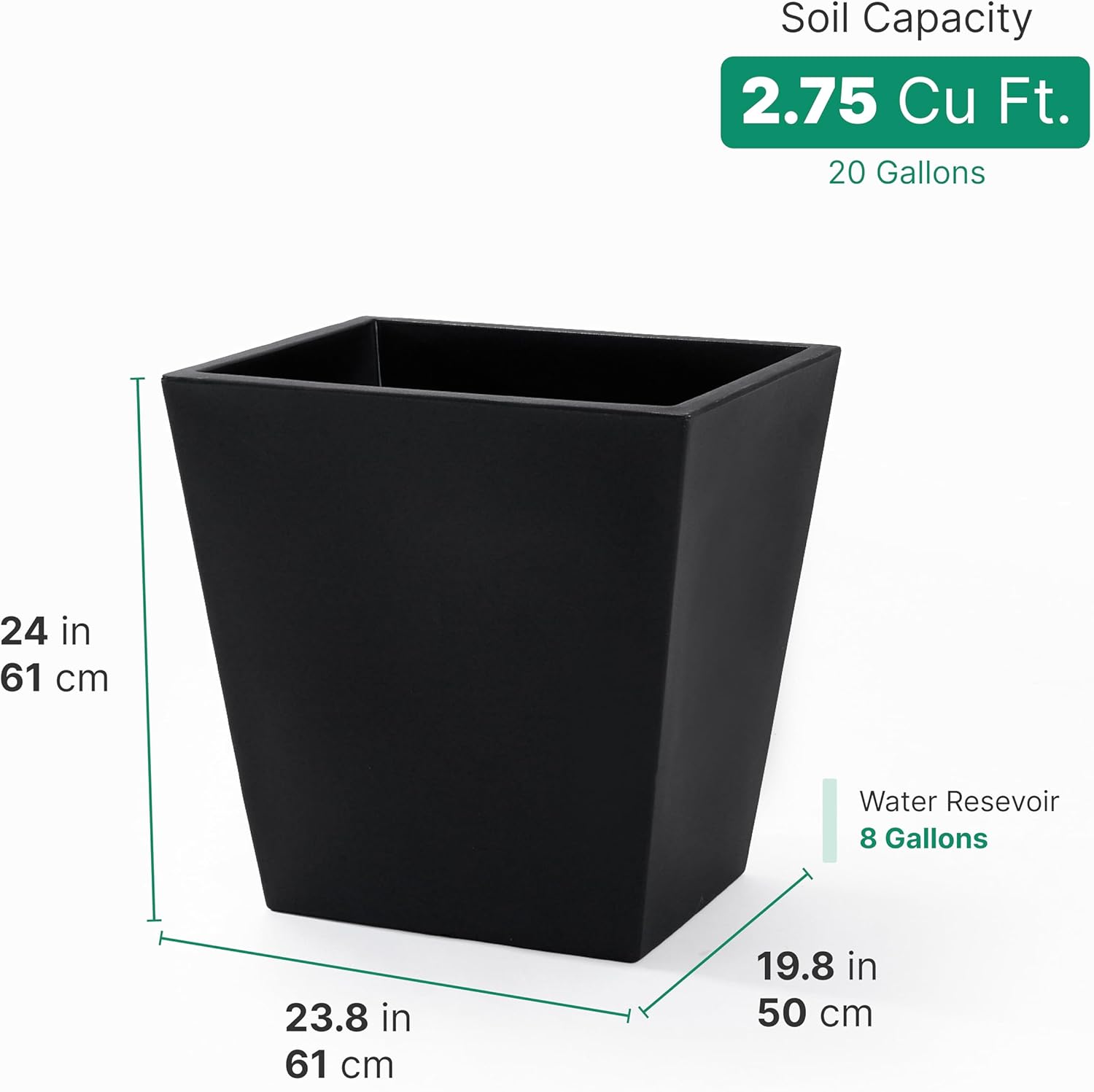 Step2 Tremont 20x24 Planter, Large Planters for Outdoor Plants, Gardening and Flower Pot for Patio or Porch, Efficient Drainage, Durable Plastic, Black, 2-Pack