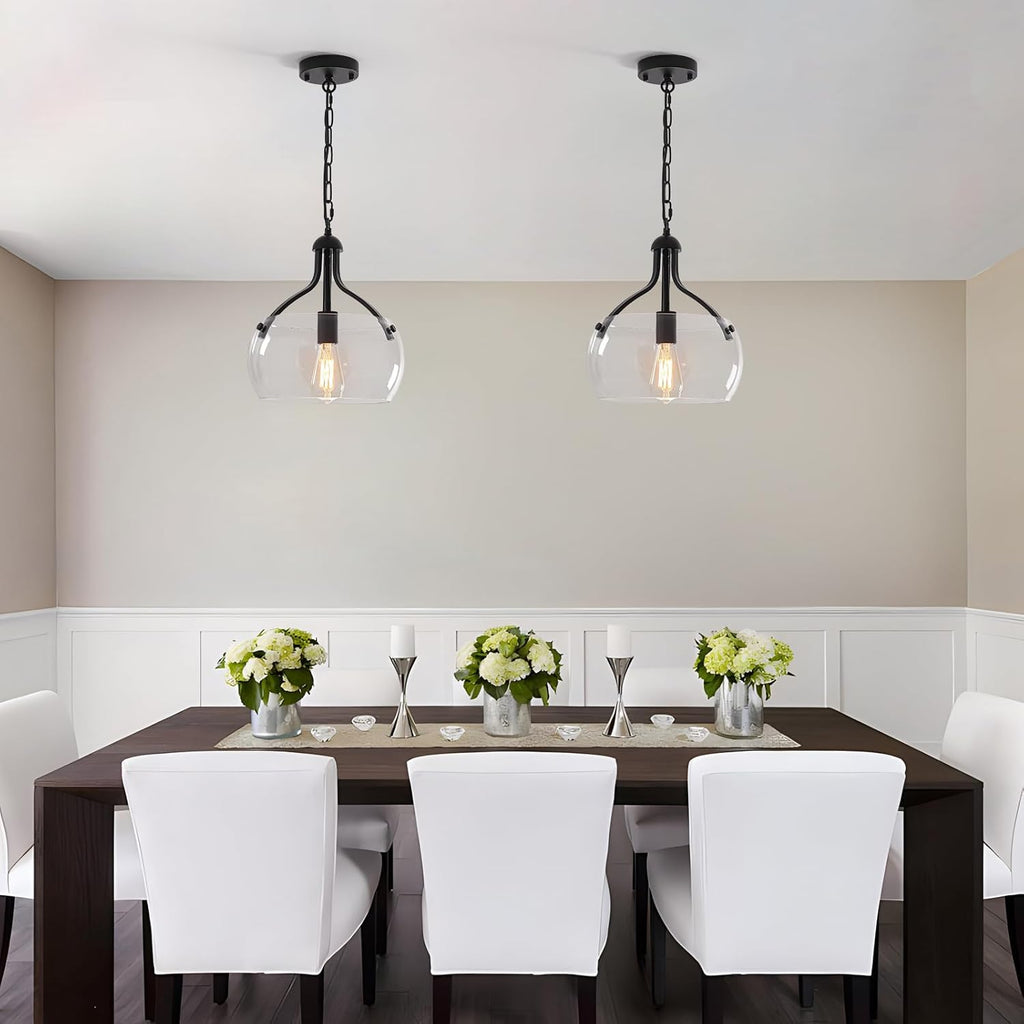 1-Lights Modern Pendant Lights Kitchen Island, Matte Black Pendant Light Fixtures with 11.8" Clear Glass Shade, Industrial Hanging Chandelier for Kitchen Entryway Bedroom Foyer