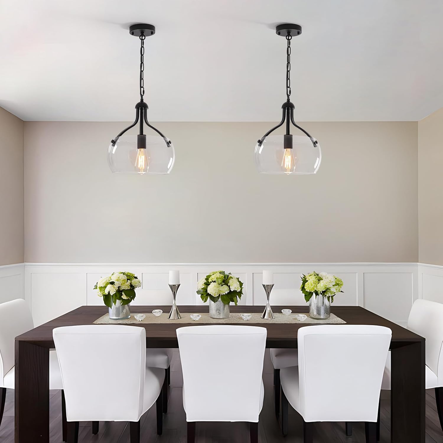 1-Lights Modern Pendant Lights Kitchen Island, Matte Black Pendant Light Fixtures with 11.8" Clear Glass Shade, Industrial Hanging Chandelier for Kitchen Entryway Bedroom Foyer