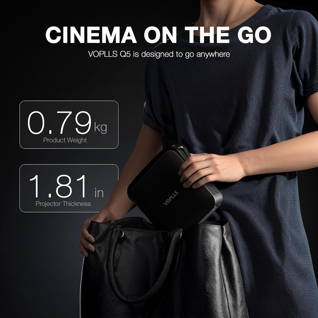 【Officially-Licensed APP & Native 1080P】 Thinnest 1.81" Smart Mini Projector with WiFi and Bluetooth, Auto Focus & Keystone Portable Outdoor Projector, VOPLLS 4K Support Home Movie Projector