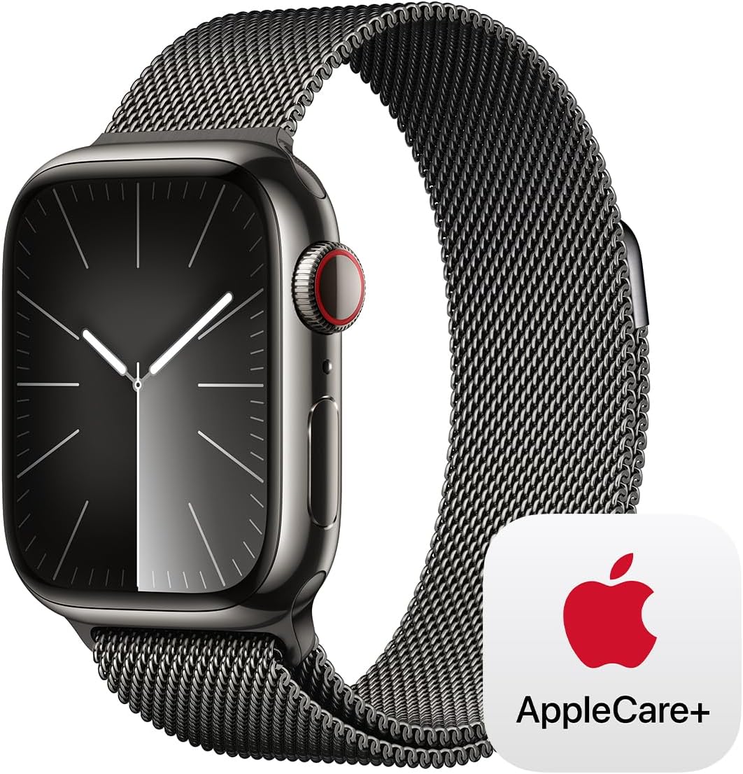 Apple Watch Series 9 GPS + Cellular 41mm Smartwatch with Graphite Stainless Steel Case with Graphite Milanese Loop. with AppleCare+ (2 Years)