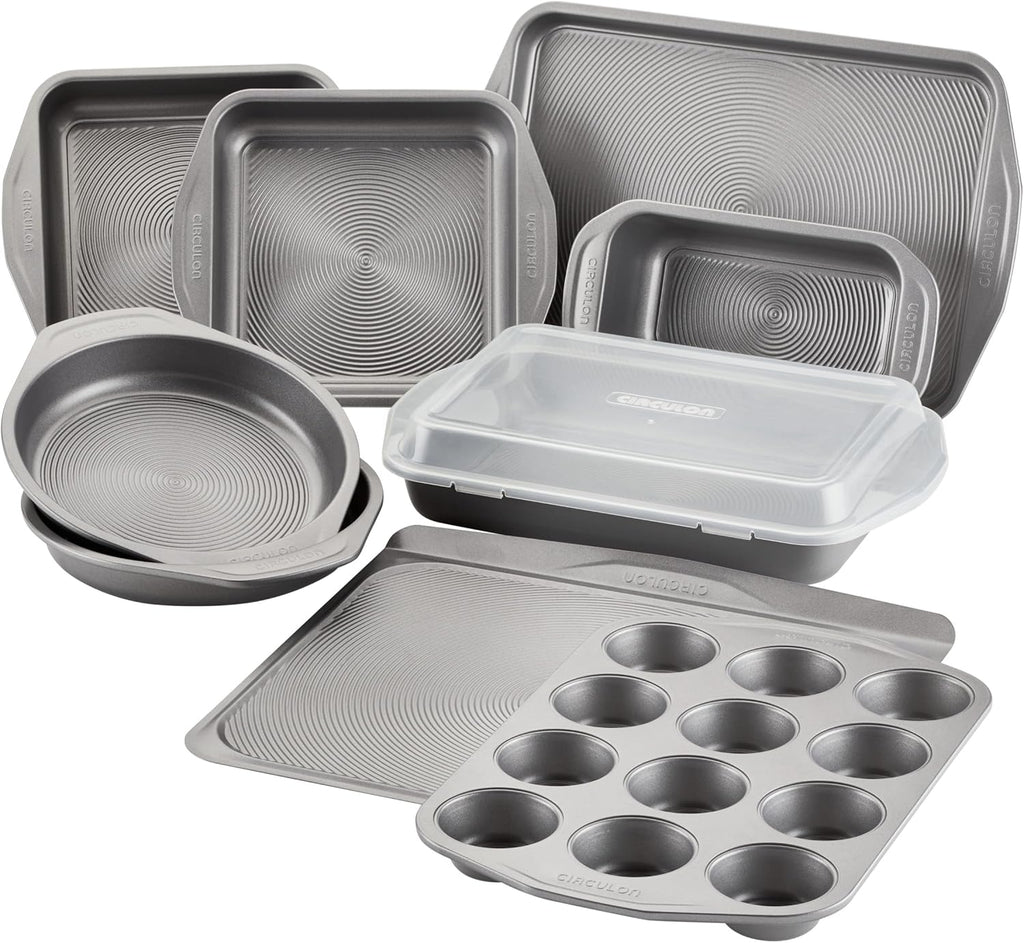 Circulon Total Nonstick Bakeware Set, Metal Baking Pans Set, 10-Piece, Gray