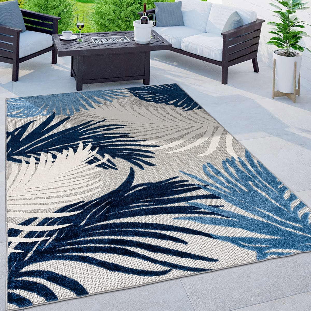 Rugshop Navy Lucca Contemporary Floral Indoor/Outdoor Area Rug Durable Polypropylene, Weather Resistant, Easy to Clean Perfect for Patio, Backyard, Deck and Outdoor Lounge 7'10" x 10'