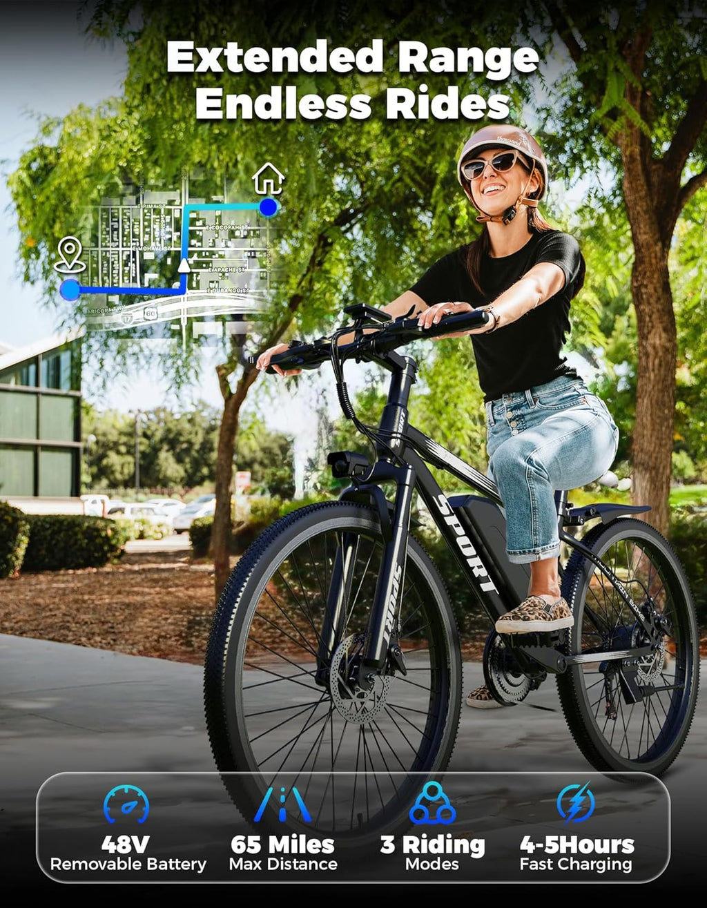 ASKGO Electric Bike for Adults, 1500W Peak Mountain Ebike with 25 MPH, 65 Miles Range, 7 Speeds, 48V 10.4Ah Removable Battery Ebike, 26" Electric Bicycle for Commute