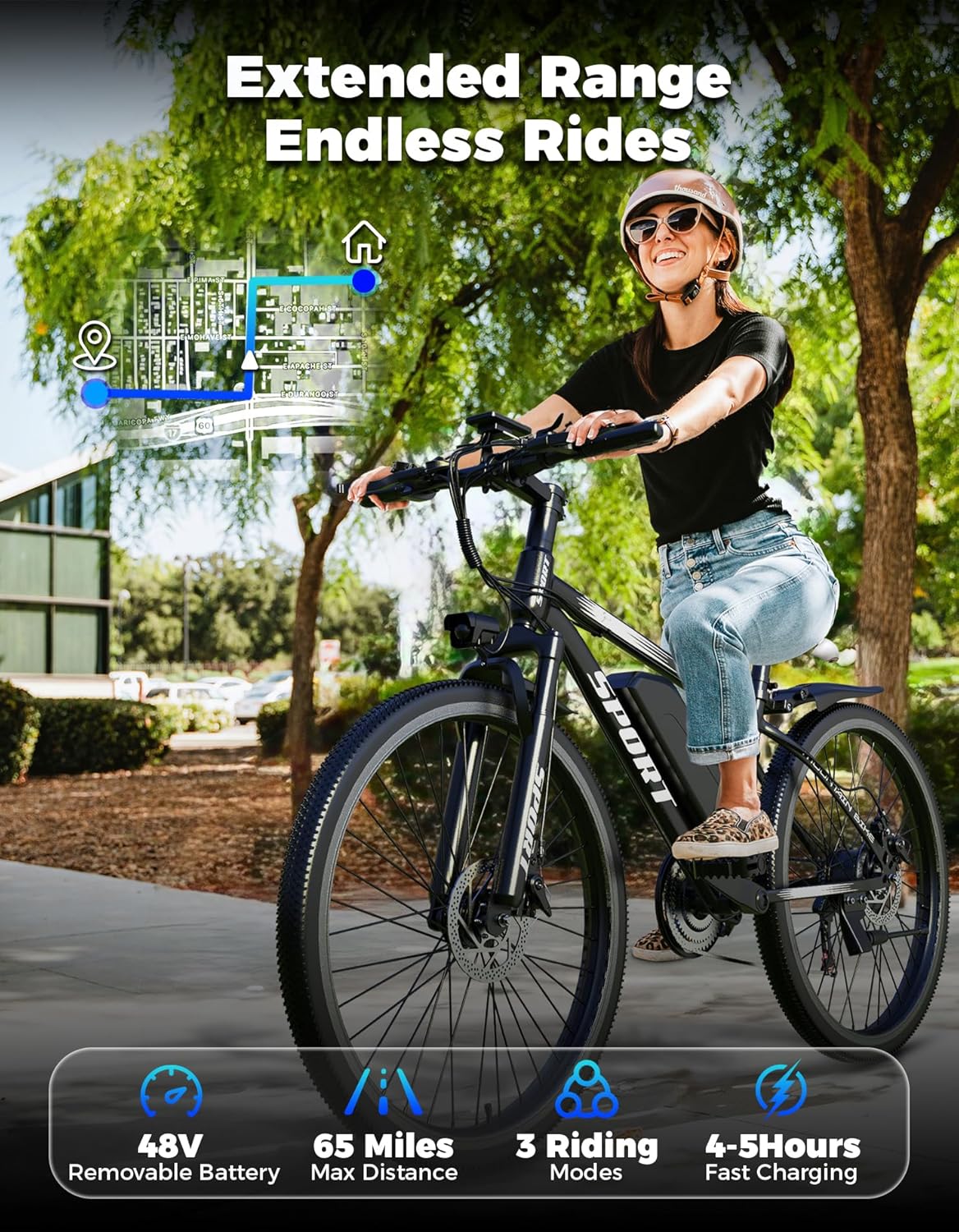 ASKGO Electric Bike for Adults, 1500W Peak Mountain Ebike with 25 MPH, 65 Miles Range, 7 Speeds, 48V 10.4Ah Removable Battery Ebike, 26" Electric Bicycle for Commute
