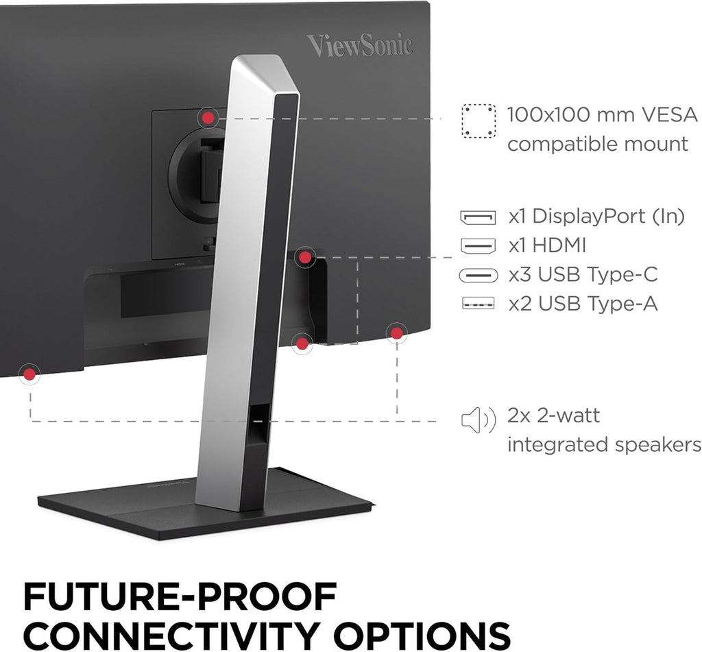 ViewSonic VG2752-2K 27 Inch 1440p Monitor, IPS Display with 100Hz for Smooth Home and Office Productivity, Full Ergonomic Adjustability, 5-Port USB Hub, 65W USB-C, HDMI, and DisplayPort Inputs