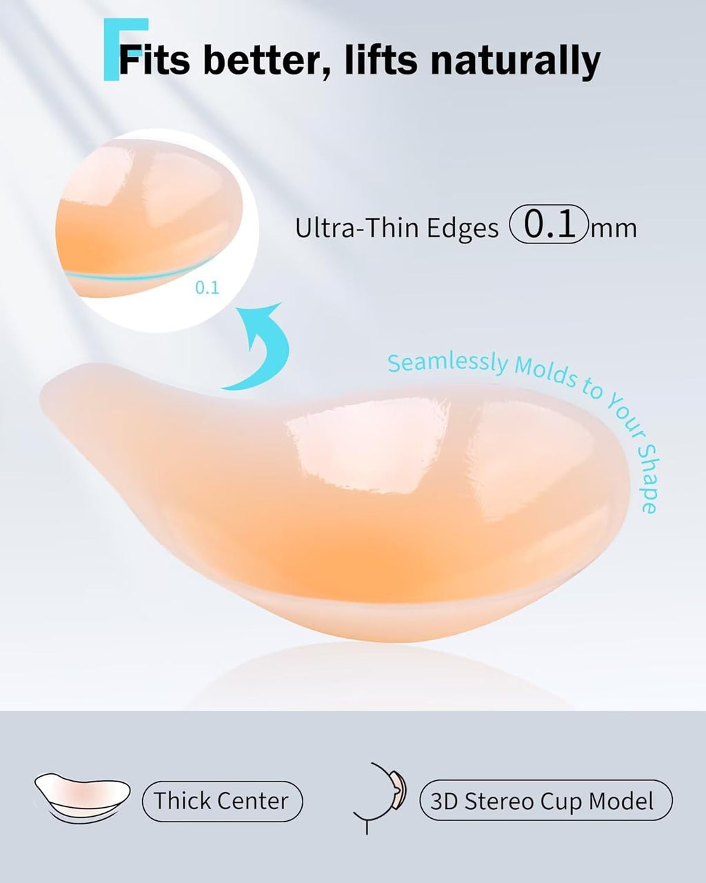 Sticky Bra for Women, Push Up Adhesive Bras, Invisible Backless Strapless Silicone, Spoon Shape Thin Edge (2 Pairs)