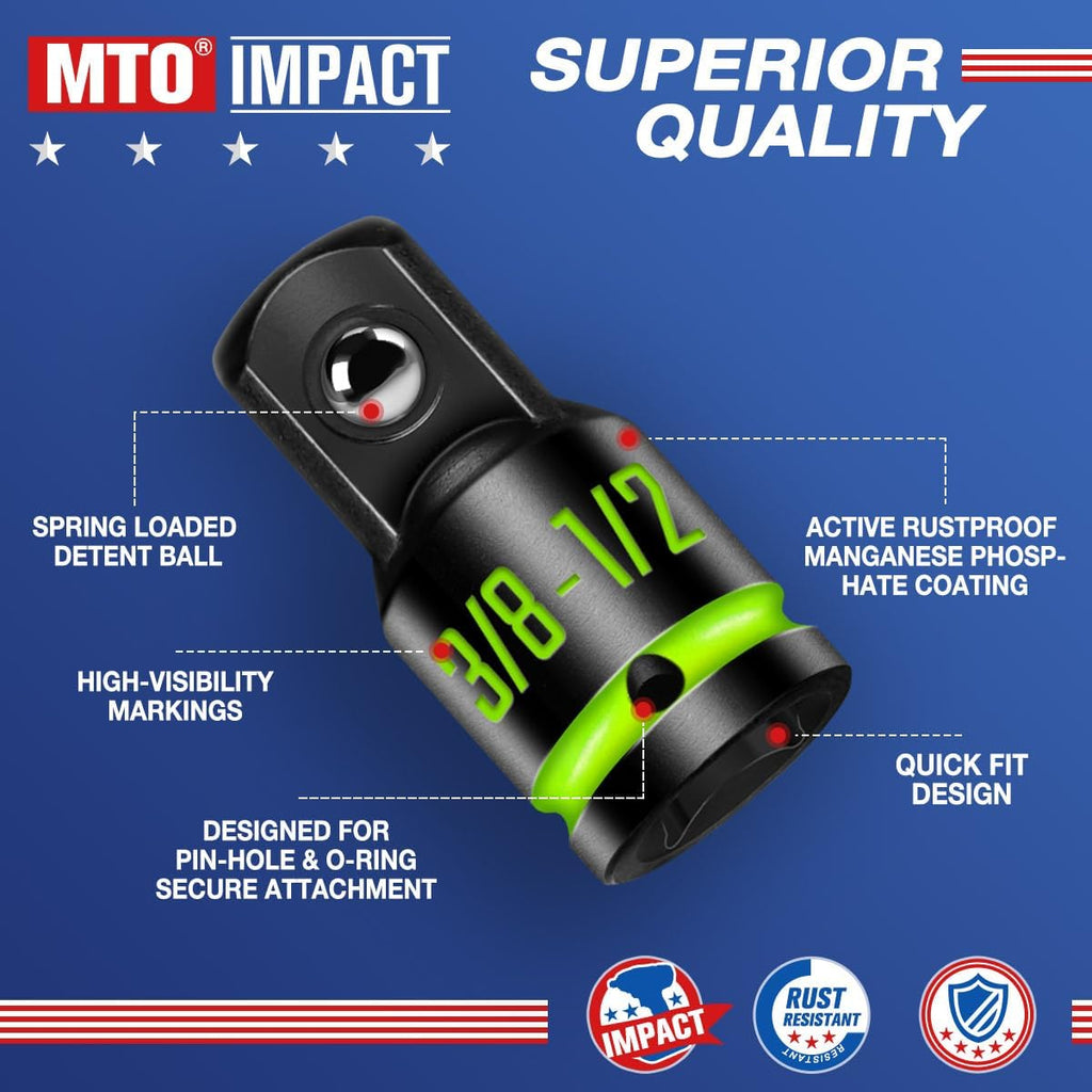 2-Piece Impact Socket Adapter & Reducer Set, 1/2"F to 3/8"M & 3/8"F to 1/2"M, with Paint-Filled Markings, CR-MO Steel for Impact Wrenches