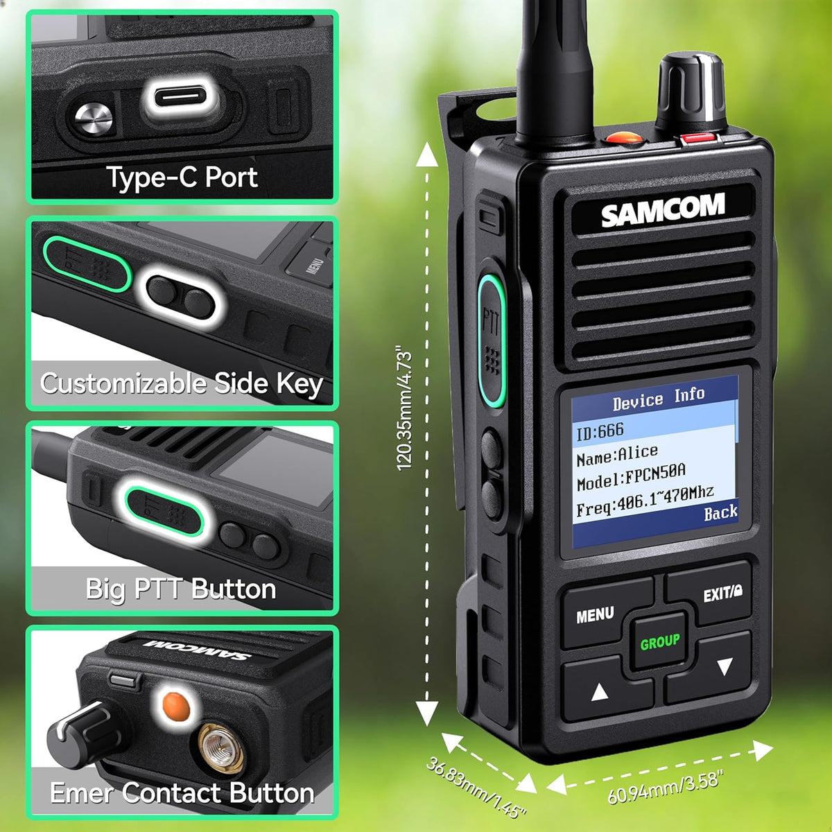 SAMCOM FPCN50A DMR Digital Two Way Radio 5W Long Range Walkie Talkie with GPS Tracking, Customizable Channels, IP67 Waterproof, Lone Worker,Emergency Button for Construction Security Industrial