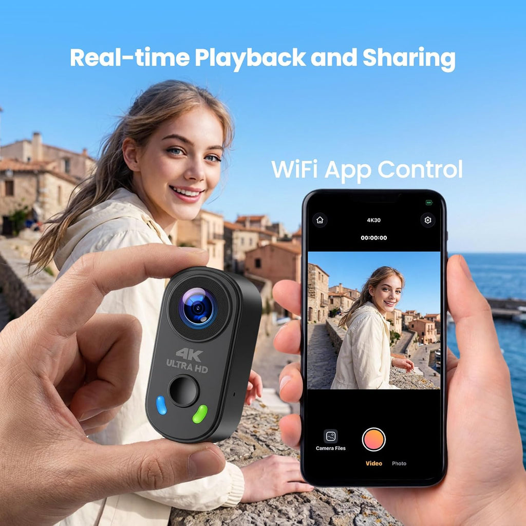 4K Mini Body Camera, Wearable Action Cam with Magnetic Mount, Charging Case, WiFi App Control POV Cam EIS Stabilization, 64GB SD Card, Hands-Free Recording for Vlogging Travel Cycling Motorcycle