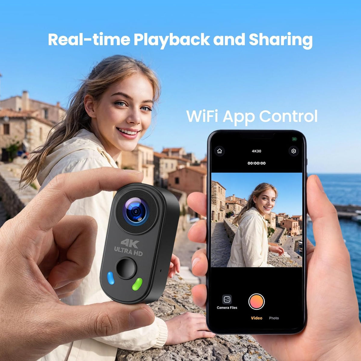 4K Mini Body Camera, Wearable Action Cam with Magnetic Mount, Charging Case, WiFi App Control POV Cam EIS Stabilization, 64GB SD Card, Hands-Free Recording for Vlogging Travel Cycling Motorcycle