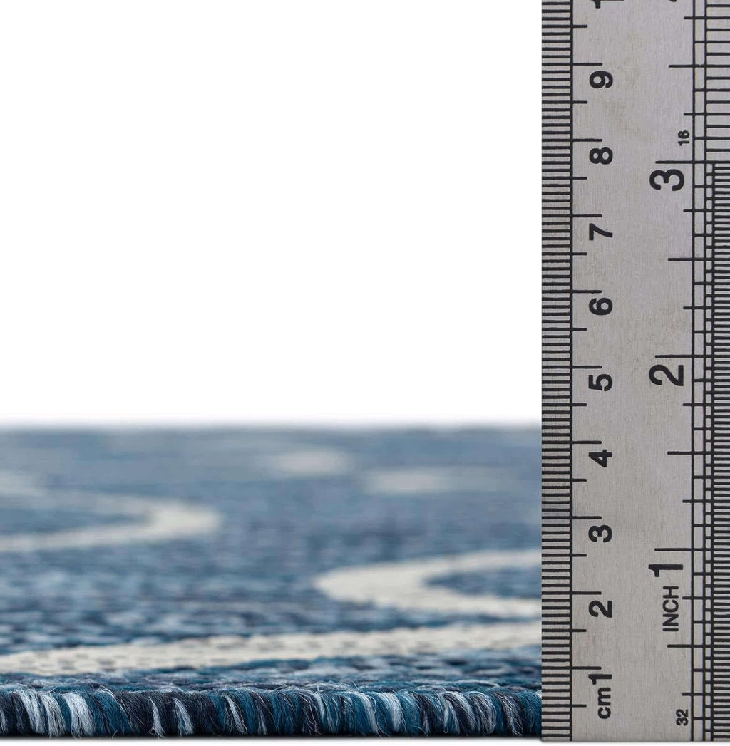 Unique Loom Outdoor Botanical Collection Area Rug - Curl (13' Square, Blue/ Ivory)