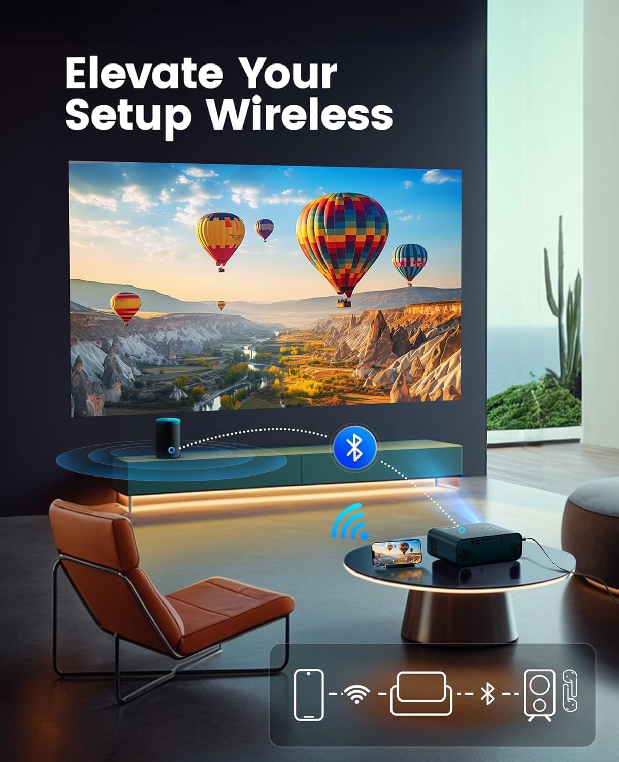 Built-in Apps/4K Support Smart Outdoor Projector with WiFi and Bluetooth, Movie Projector, DoIby Audio with Dual Speaker, Auto Focus w/ YouTube&PrimeVideo Proyector, Upgrad P62 Pro
