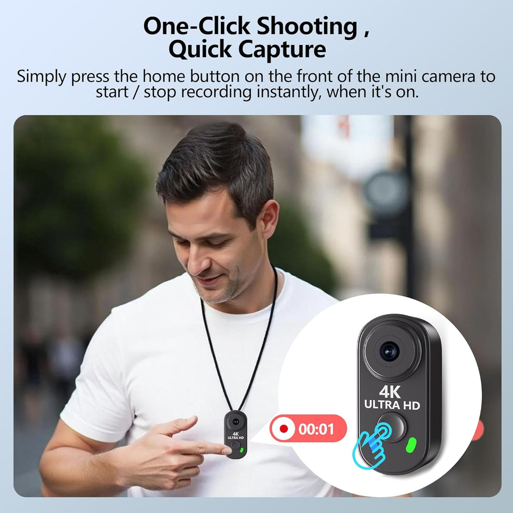 4K Mini Body Camera with 128GB Card,Thumb Action Cam with WiFi, 150° Wearable Hands-Free Chest Recording POV Camera - Magnetic Personal Clip On Camcorder for Cycling/Travel/Outoor/Work (Black)
