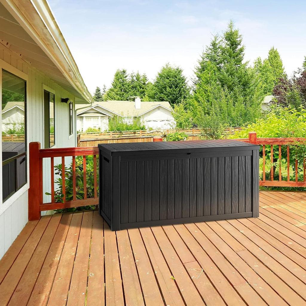 TARKARI 270 Gallon Resin Deck Box, Waterproof Outdoor Storage Box, Lockable for Patio Furniture, Garden Tools, Pool Accessories, UV-Resistant for All Weather Use, Black