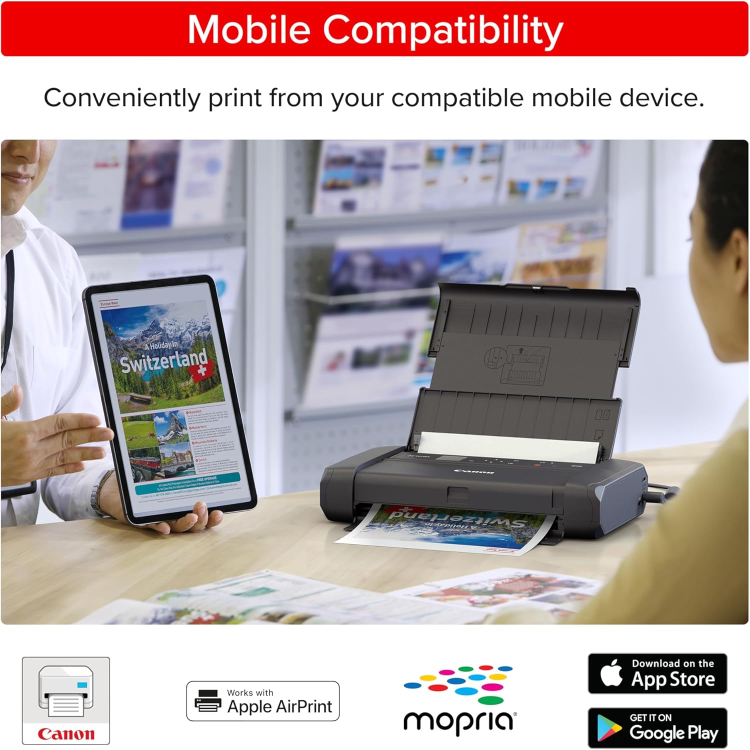 Canon PIXMA TR160 Wireless Portable Printer, 50-Sheet Paper Tray and 1.44" Display